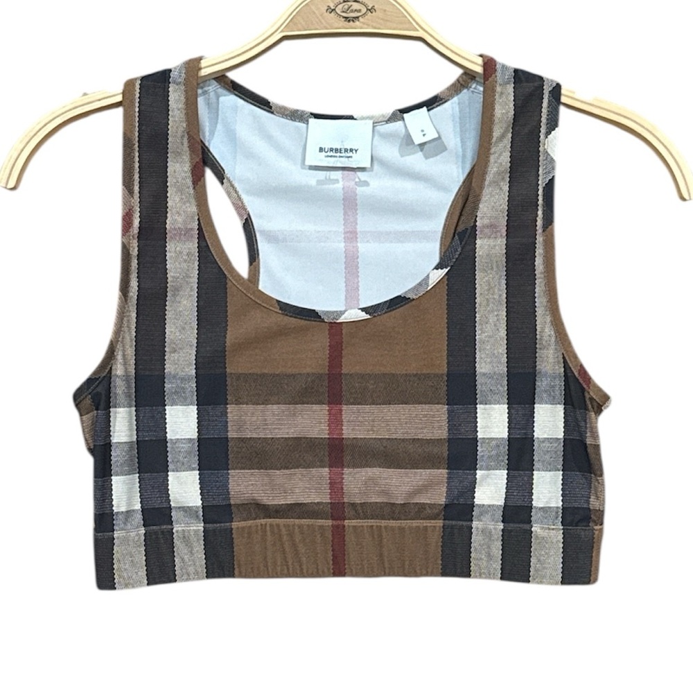 Burberry Checkered Crop Top in Brown and Black Size Small